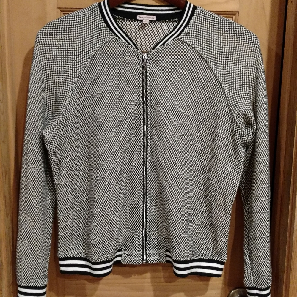 Black and White Mesh Zip Front Jacket